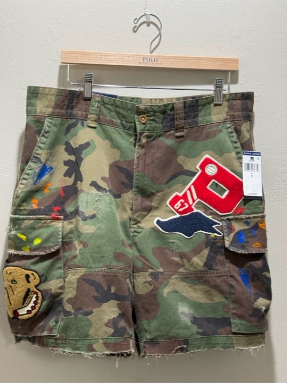 Ralph Lauren Camouflage Patchwork Cargo Skirt with Multicolor Paint Accents